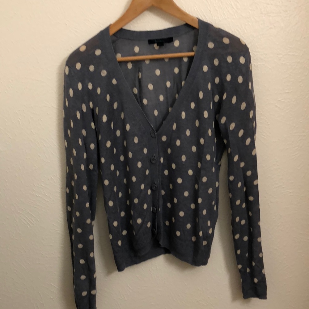 Boden Blue and White Polka Dot Cardigan Sweater